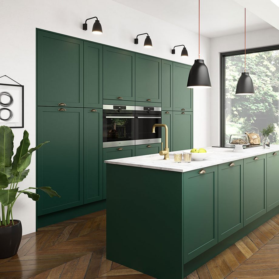 green cabinetry and accessories